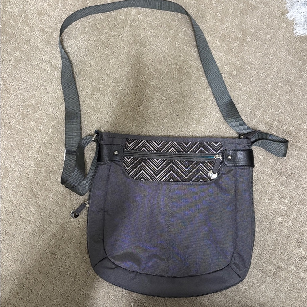 Travelon Grey Crossbody Shoulder Bag with Patterned Front Panel